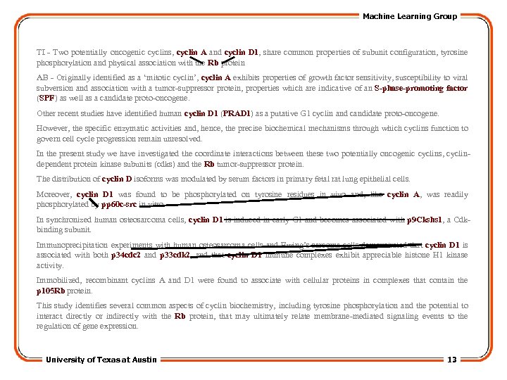 Machine Learning Group TI - Two potentially oncogenic cyclins, cyclin A and cyclin D