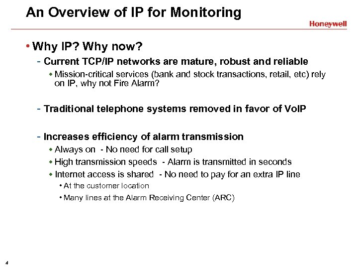 An Overview of IP for Monitoring • Why IP? Why now? - Current TCP/IP
