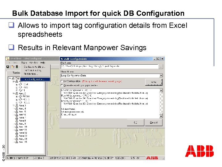 Bulk Database Import for quick DB Configuration q Allows to import tag configuration details