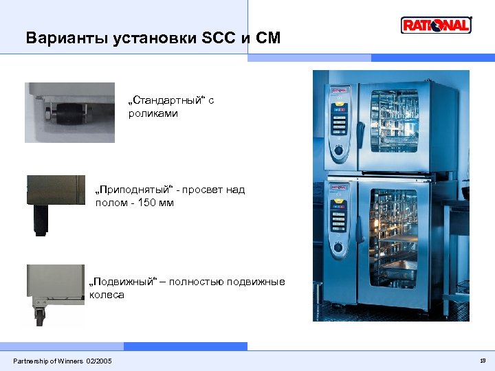 Варианты установки SCC и CM „Стандартный“ с роликами „Приподнятый“ - просвет над полом -