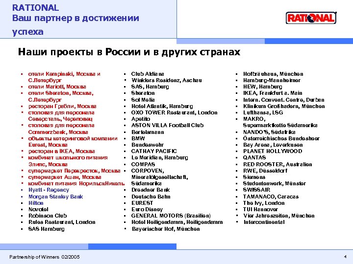 RATIONAL Ваш партнер в достижении успеха Наши проекты в России и в других странах