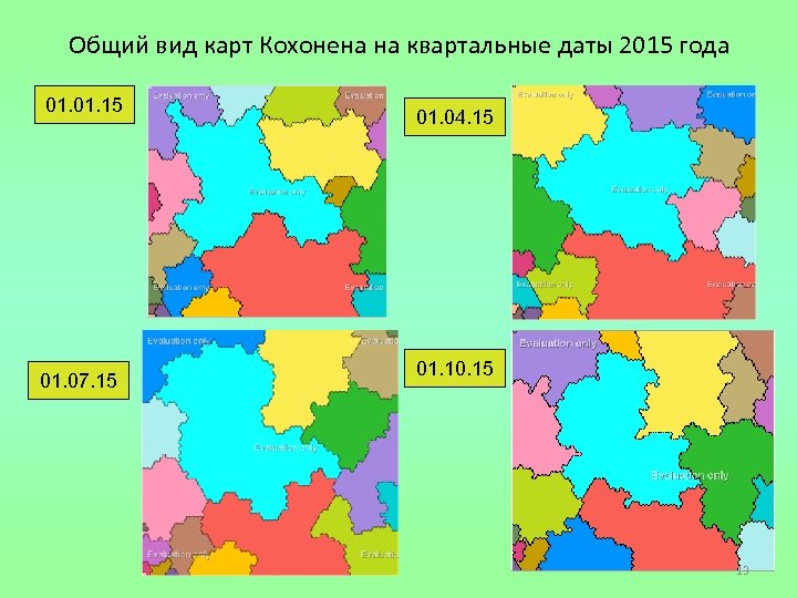 Общий вид карт Кохонена на квартальные даты 2015 года 01. 15 01. 07. 15