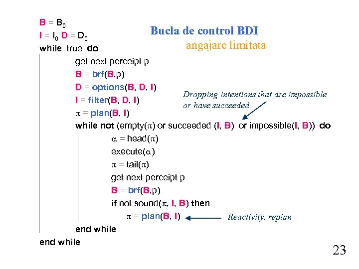 B = B 0 Bucla de control BDI I = I 0 D =