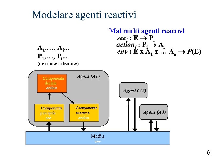 Modelare agenti reactivi Mai multi agenti reactivi seei : E Pi actioni : Pi