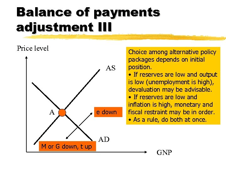 Balance of payments adjustment III Price level AS A M or G down, t