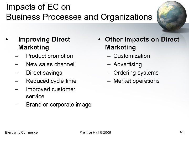 Impacts of EC on Business Processes and Organizations • • Other Impacts on Direct
