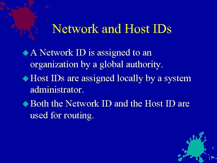 Network and Host IDs u. A Network ID is assigned to an organization by