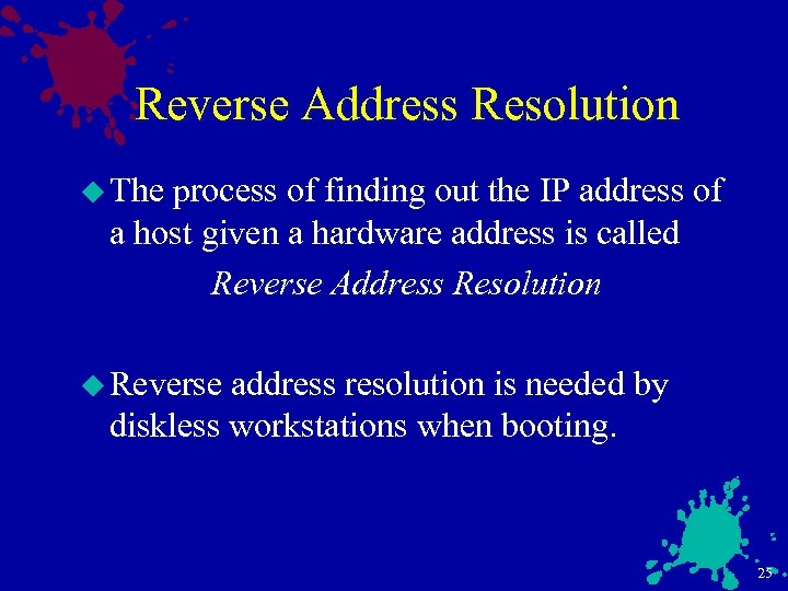 Reverse Address Resolution u The process of finding out the IP address of a