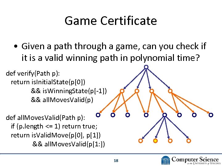 Game Certificate • Given a path through a game, can you check if it