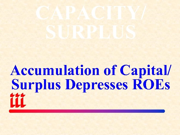 CAPACITY/ SURPLUS Accumulation of Capital/ Surplus Depresses ROEs 