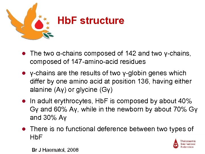 Hb. F structure ● The two α-chains composed of 142 and two γ-chains, composed