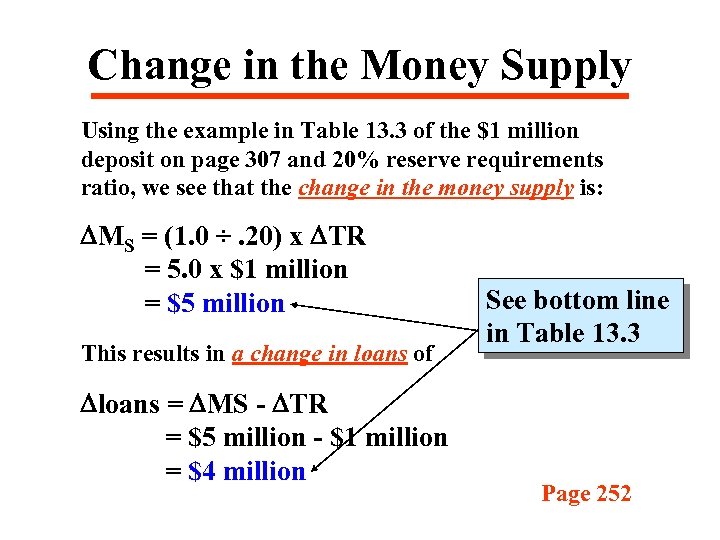 Change in the Money Supply Using the example in Table 13. 3 of the