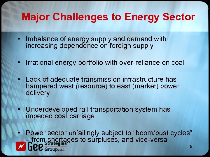 Major Challenges to Energy Sector • Imbalance of energy supply and demand with increasing