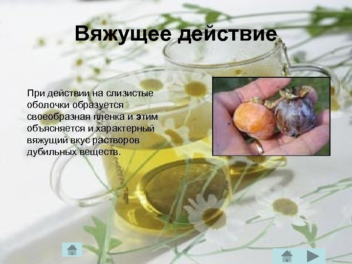 Вяжущее действие При действии на слизистые оболочки образуется своеобразная пленка и этим объясняется и