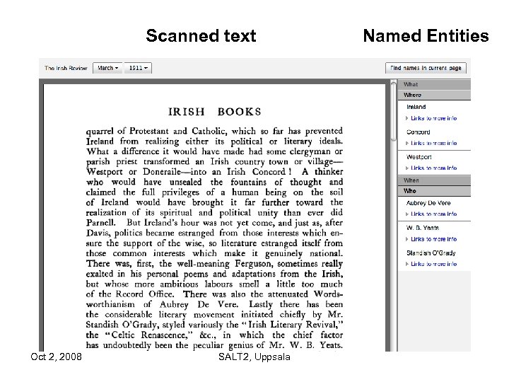 Scanned text Oct 2, 2008 SALT 2, Uppsala Named Entities 