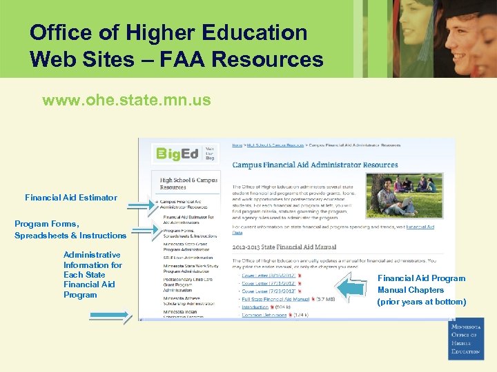 Office of Higher Education Web Sites – FAA Resources www. ohe. state. mn. us