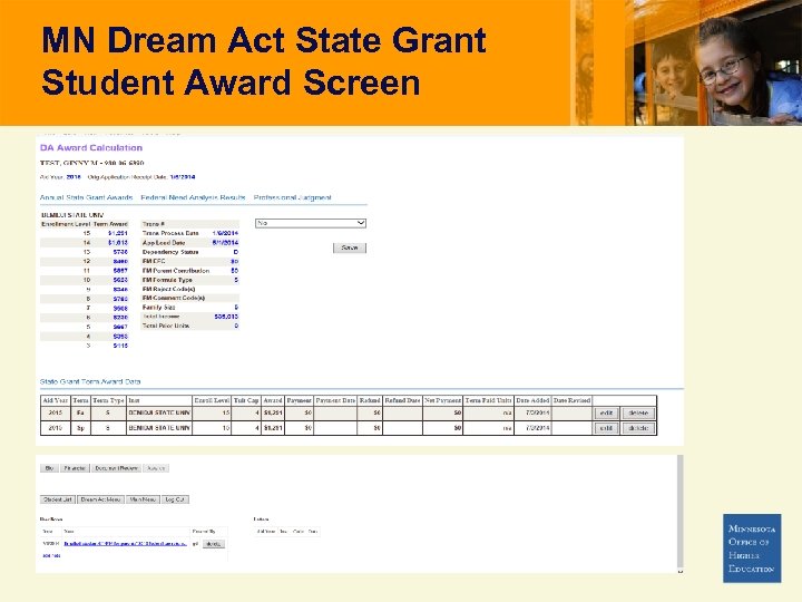 MN Dream Act State Grant Student Award Screen 