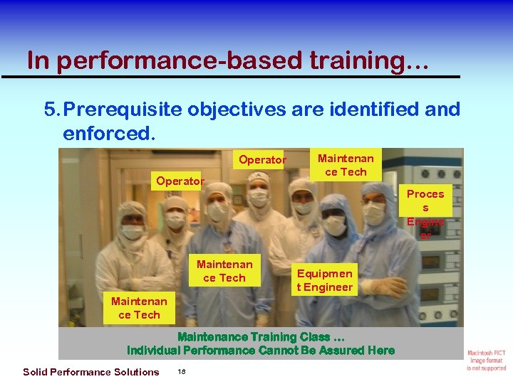 In performance-based training. . . 5. Prerequisite objectives are identified and enforced. Operator Maintenan