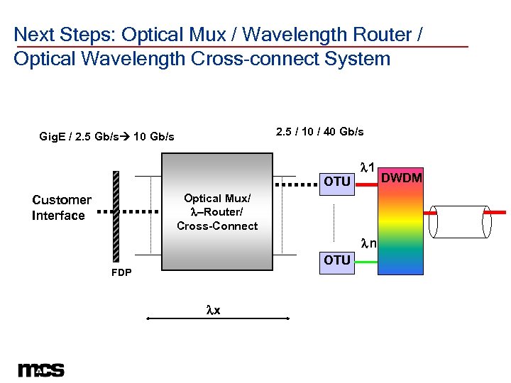 Next Steps: Optical Mux / Wavelength Router / Optical Wavelength Cross-connect System 2. 5