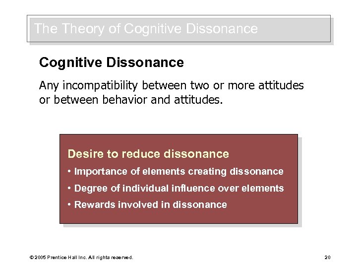 The Theory of Cognitive Dissonance Any incompatibility between two or more attitudes or between