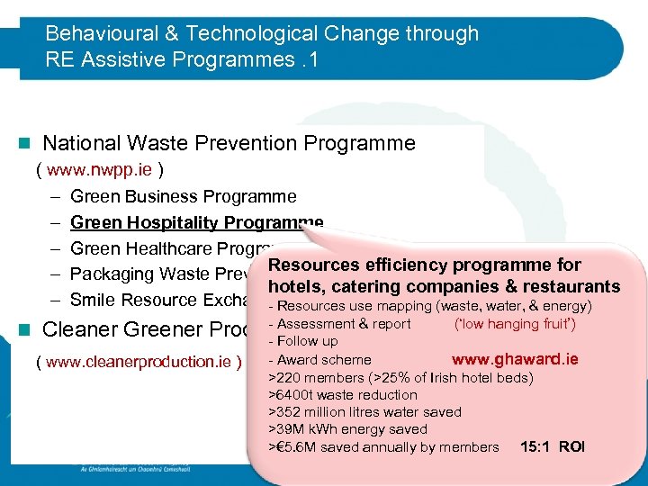 Behavioural & Technological Change through RE Assistive Programmes. 1 National Waste Prevention Programme (