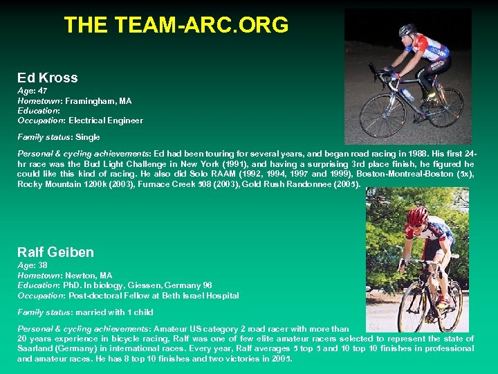 THE TEAM-ARC. ORG Ed Kross Age: 47 Hometown: Framingham, MA Education: Occupation: Electrical Engineer