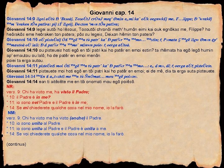 Giovanni cap. 14 Giovanni 14: 9 lšgei aÙtù Ð 'Ihsoàj, TosoÚt. J crÒn. J