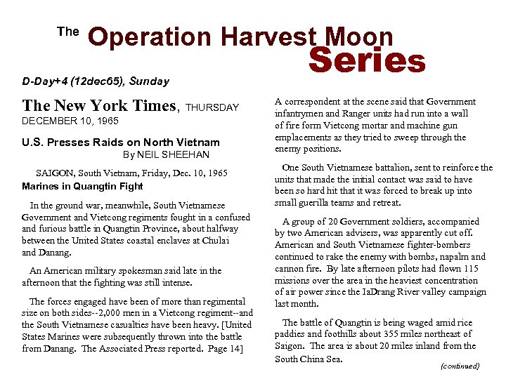  The Operation Harvest Moon D-Day+4 (12 dec 65), Sunday The New York Times,