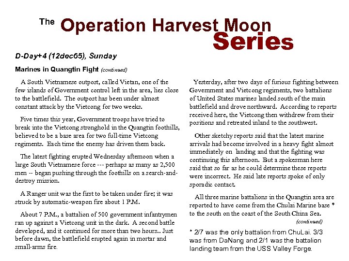  The Operation Harvest Moon D-Day+4 (12 dec 65), Sunday Series Marines in Quangtin