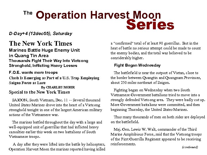  The Operation Harvest Moon D-Day+4 (12 dec 65), Saturday The New York Times