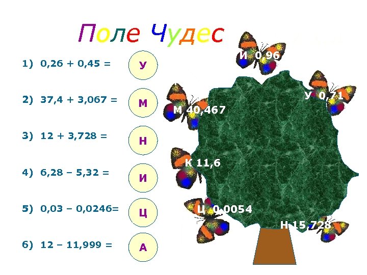 По л е Ч у де с 1) 0, 26 + 0, 45 =