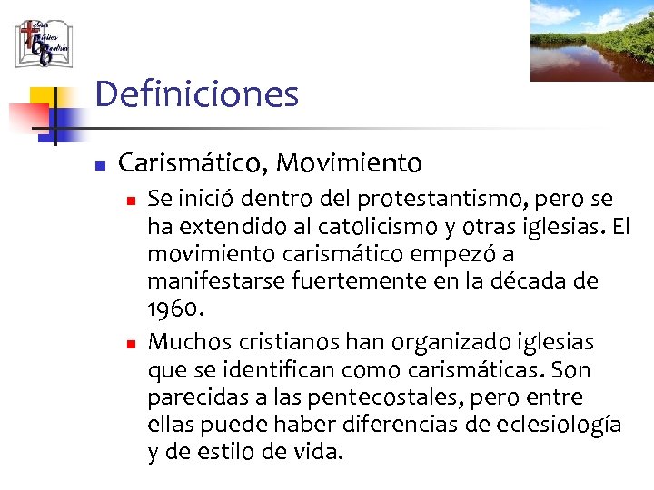 Definiciones n Carismático, Movimiento n n Se inició dentro del protestantismo, pero se ha