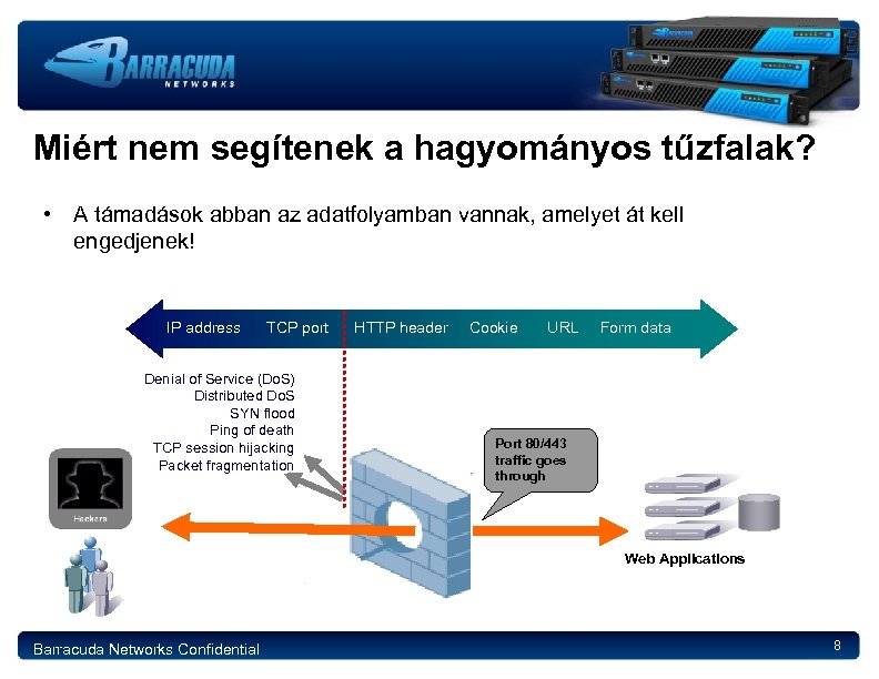 Miért nem segítenek a hagyományos tűzfalak? • A támadások abban az adatfolyamban vannak, amelyet