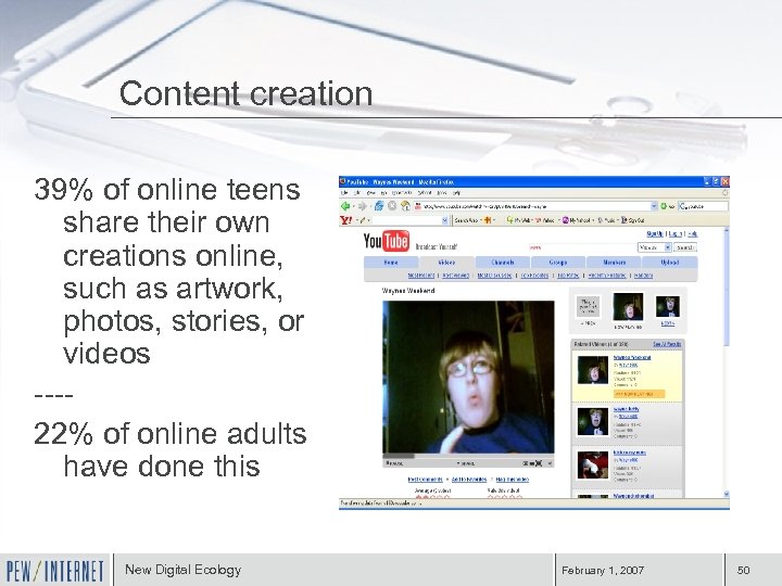 Content creation 39% of online teens share their own creations online, such as artwork,