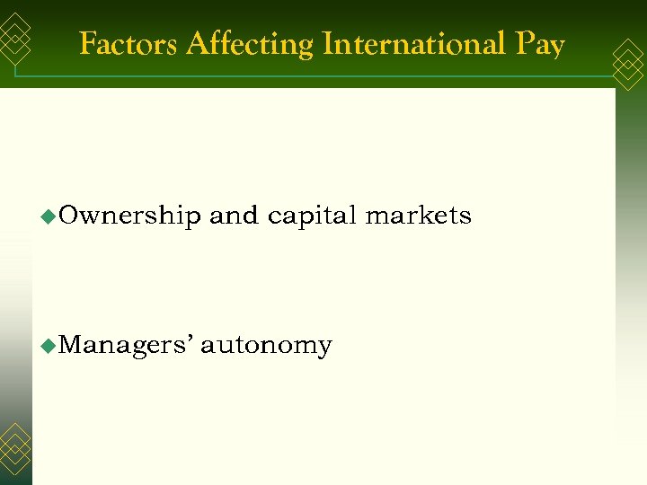 Factors Affecting International Pay u. Ownership u. Managers’ and capital markets autonomy 