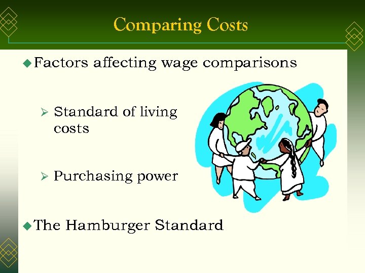 Comparing Costs u Factors affecting wage comparisons Ø Standard of living costs Ø Purchasing