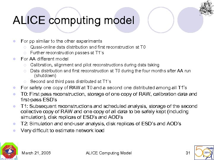 ALICE computing model l For pp similar to the other experiments ¡ ¡ l