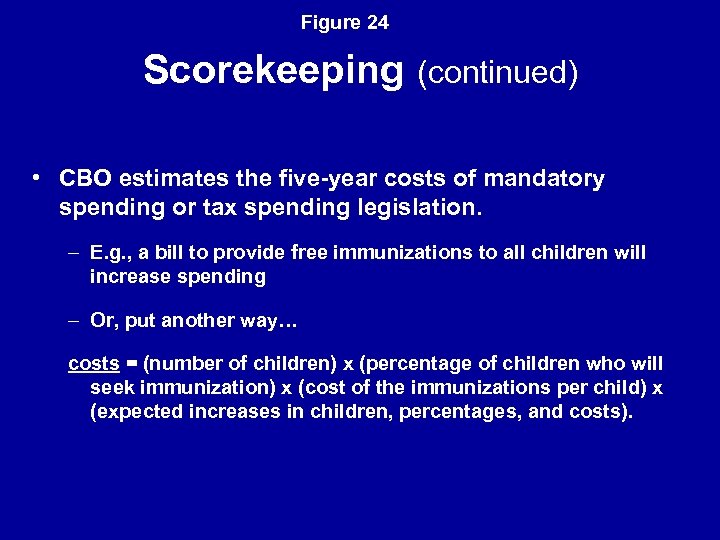 Figure 24 Scorekeeping (continued) • CBO estimates the five-year costs of mandatory spending or