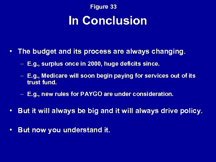 Figure 33 In Conclusion • The budget and its process are always changing. –