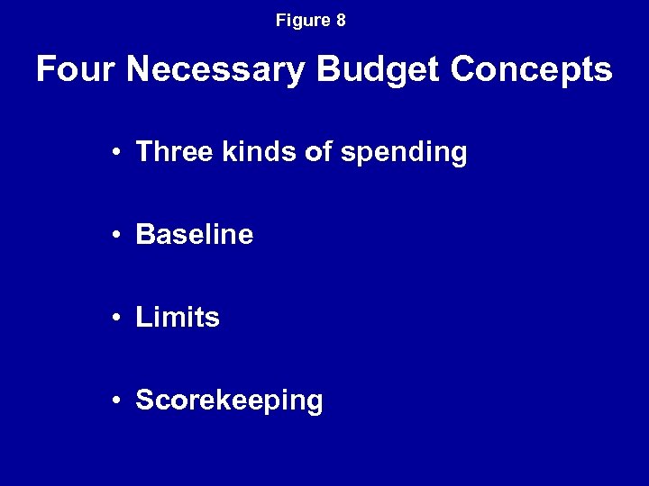 Figure 8 Four Necessary Budget Concepts • Three kinds of spending • Baseline •