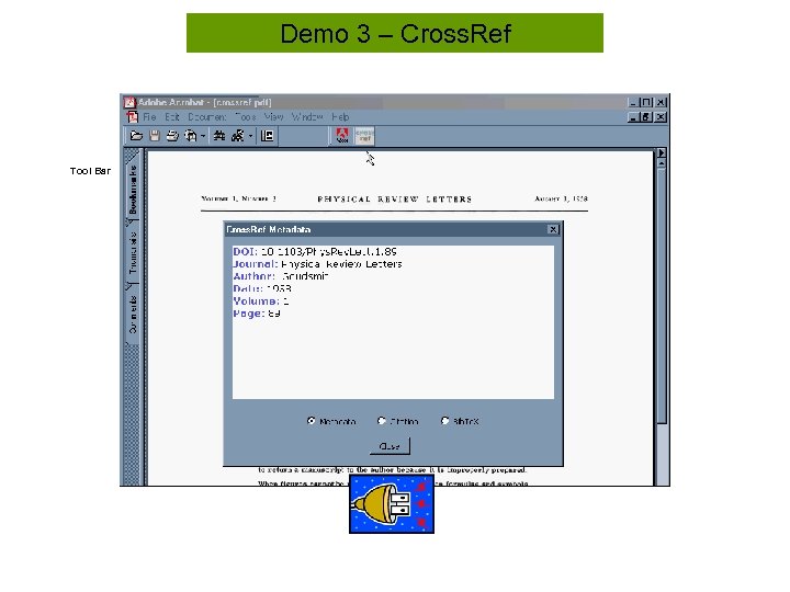 Demo 3 – Cross. Ref Tool Bar 