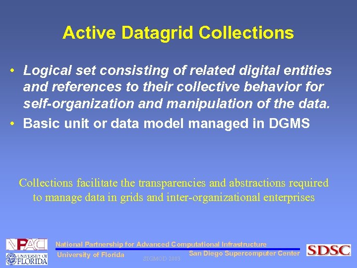 Active Datagrid Collections • Logical set consisting of related digital entities and references to