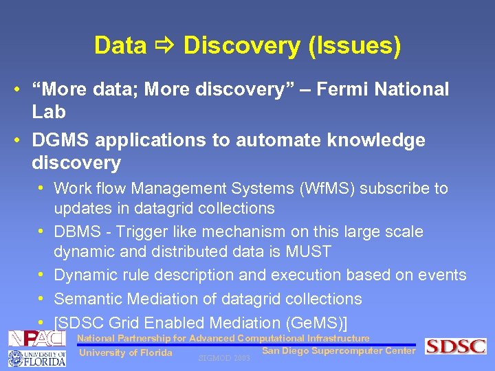 Data Discovery (Issues) • “More data; More discovery” – Fermi National Lab • DGMS