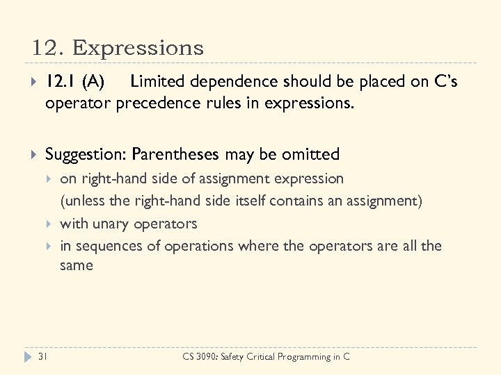 12. Expressions 12. 1 (A) Limited dependence should be placed on C’s operator precedence