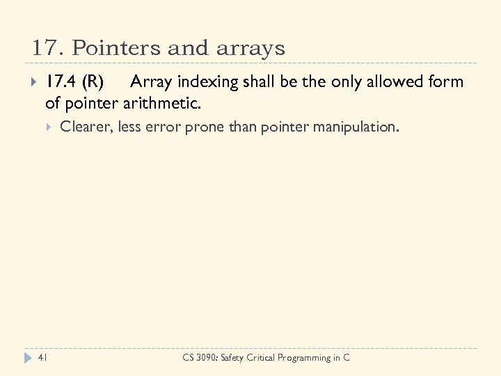 17. Pointers and arrays 17. 4 (R) Array indexing shall be the only allowed