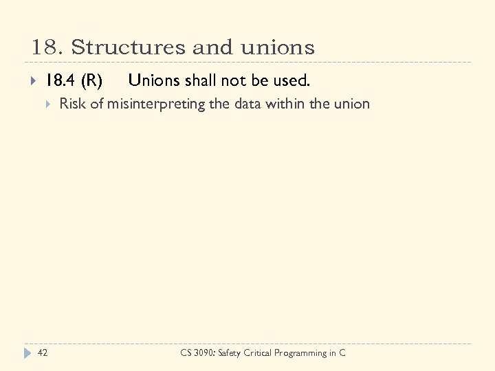 18. Structures and unions 18. 4 (R) 42 Unions shall not be used. Risk