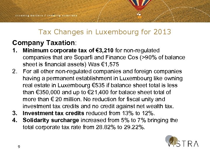 Tax Changes in Luxembourg for 2013 Company Taxation: 1. Minimum corporate tax of €
