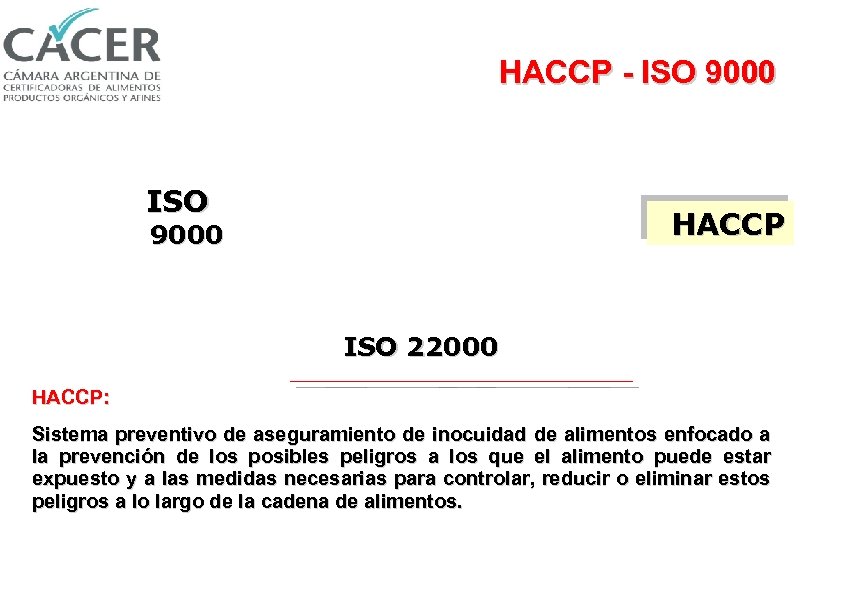 HACCP - ISO 9000 ISO HACCP 9000 ISO 22000 HACCP: Sistema preventivo de aseguramiento