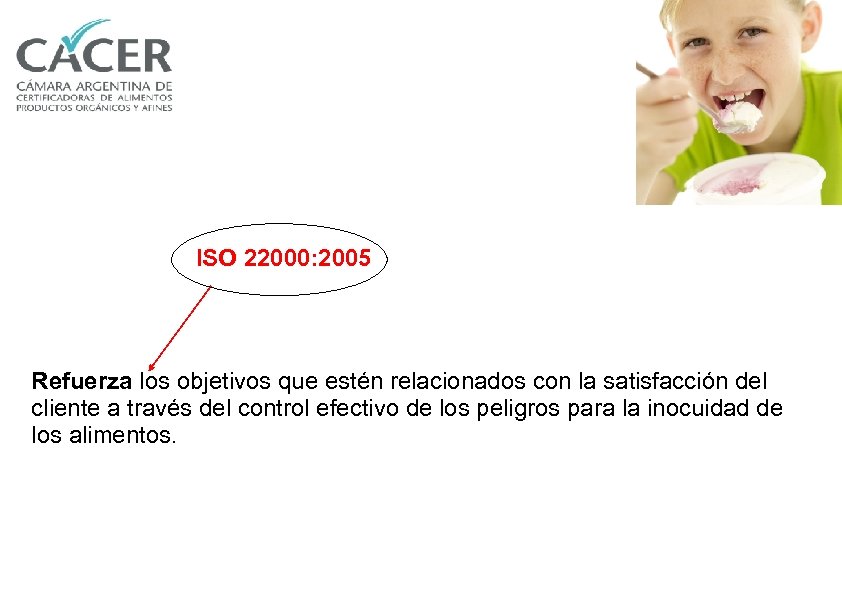 ISO 22000: 2005 Refuerza los objetivos que estén relacionados con la satisfacción del cliente