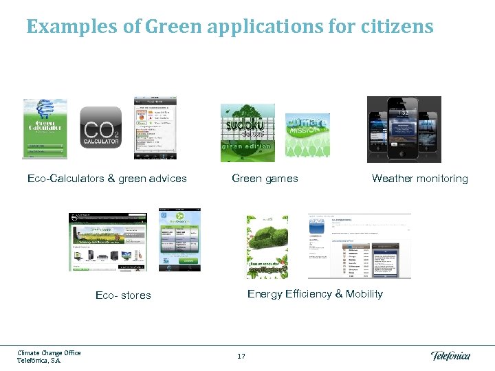 Examples of Green applications for citizens Eco-Calculators & green advices Green games Energy Efficiency